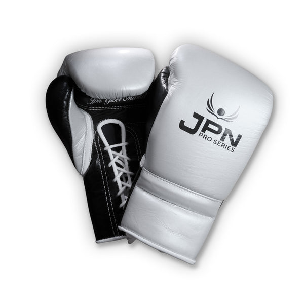 JPN Pro Series 16oz sparring gloves, silver and black, front view