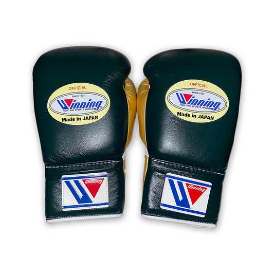 10oz Lace Up Winning Gloves Dark Green Gold CO-MS-300