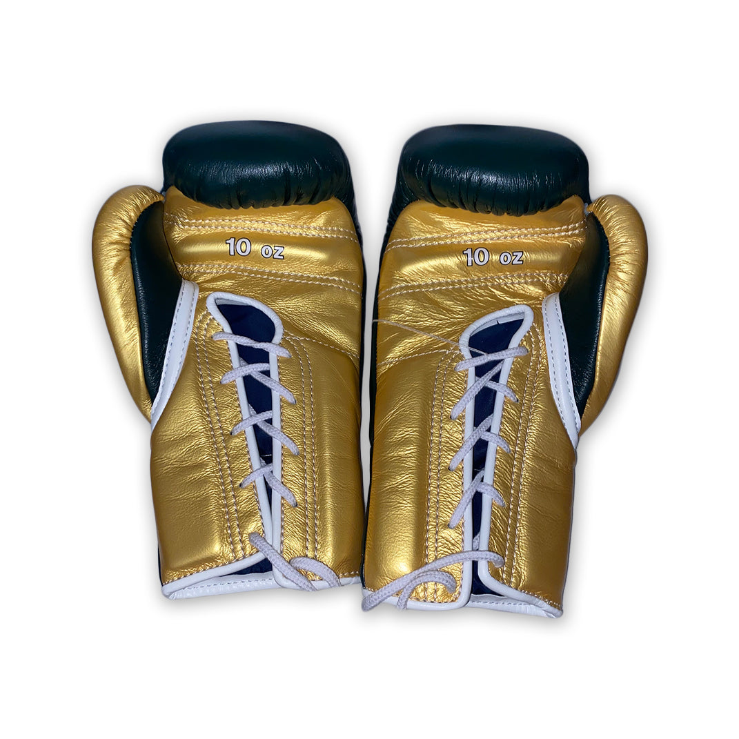 10oz Lace Up Winning Gloves Dark Green Gold CO-MS-300